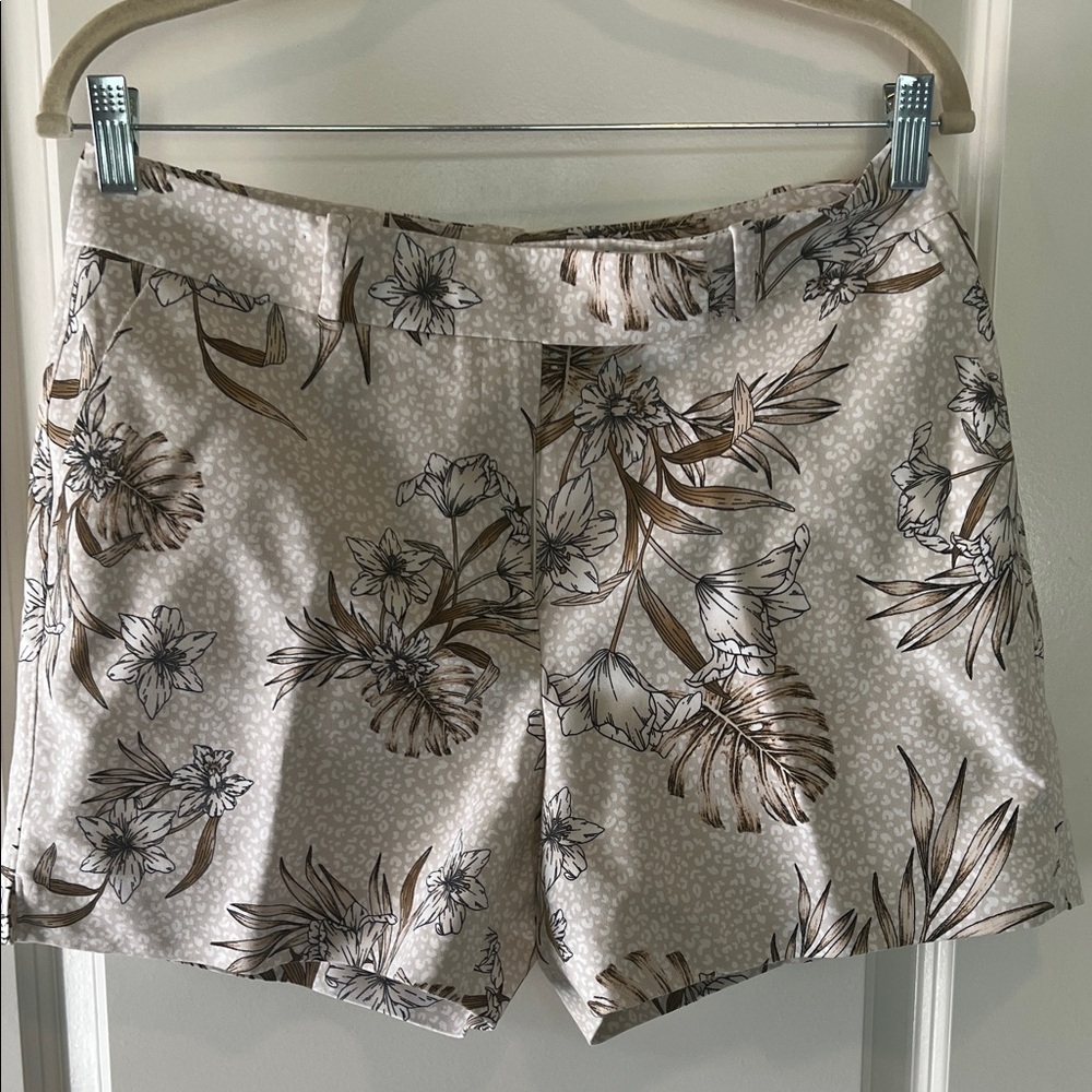 White House Black Market Cream and Brown Floral Women's Shorts